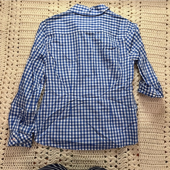 Talbots Long Sleeve Cotton Button Up Shirt Blue/White Gingham Size 4 Petite - Picture 5 of 6